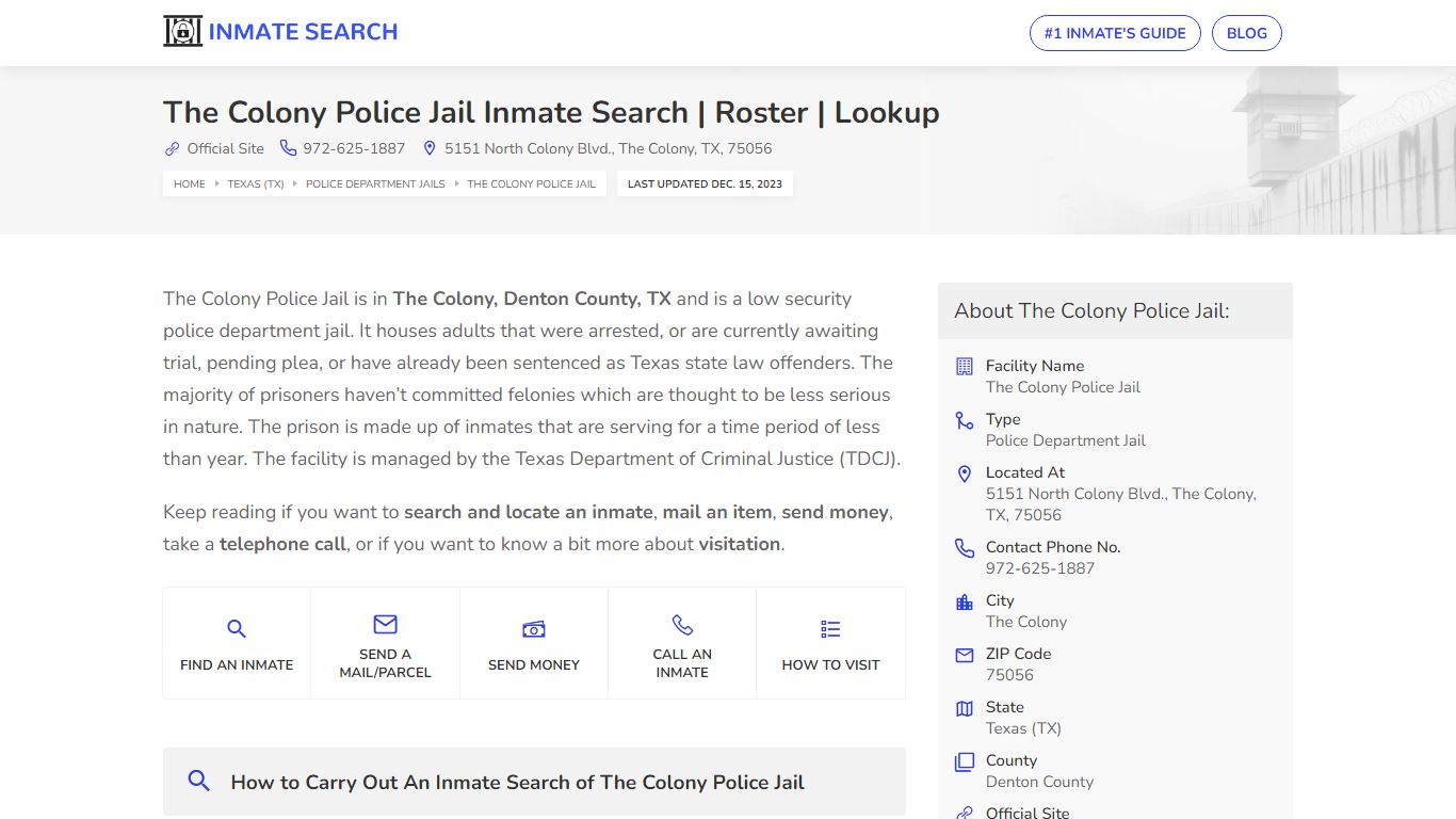 The Colony Police Jail Inmate Search | Roster | Lookup