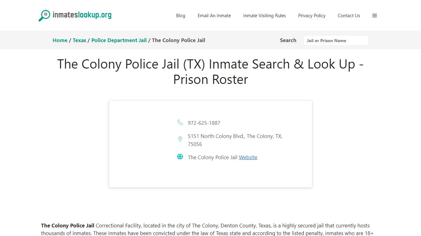 The Colony Police Jail (TX) Inmate Search & Look Up - Prison Roster