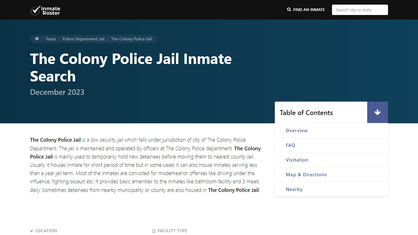 Inmate Search | The Colony Police Jail - InmateRoster.Org